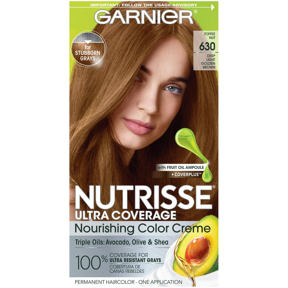 Garnier Nutrisse Ultra Couverture 630 sur cheveux châtains dorés, couverture des gris efficace.