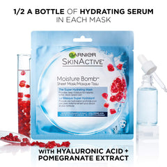 Garnier SkinActive masque feuille hydratant usage 15 minutes pour peau fraîche.