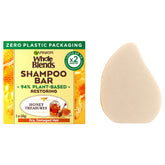 Garnier Whole Blends Restoring Honey Treasures bar front view in eco packaging, eco-friendly routine.