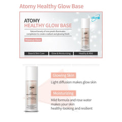 GASHINA STORY Atomy Healthy Glow Base – nuancier visible pour évaluer l'éclat sur différentes zones.