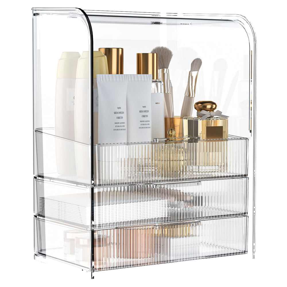 GearFusion: organisateur cosmétique à trois niveaux avec tiroirs, rangement clair et rapide.