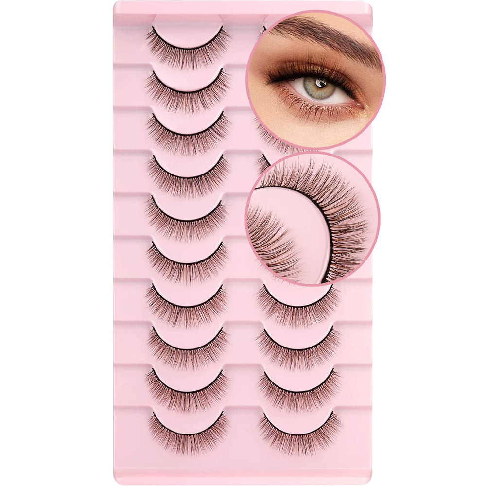 Geeneiya cils faux 10mm 3D marron-noir, regard naturel et volumisé.