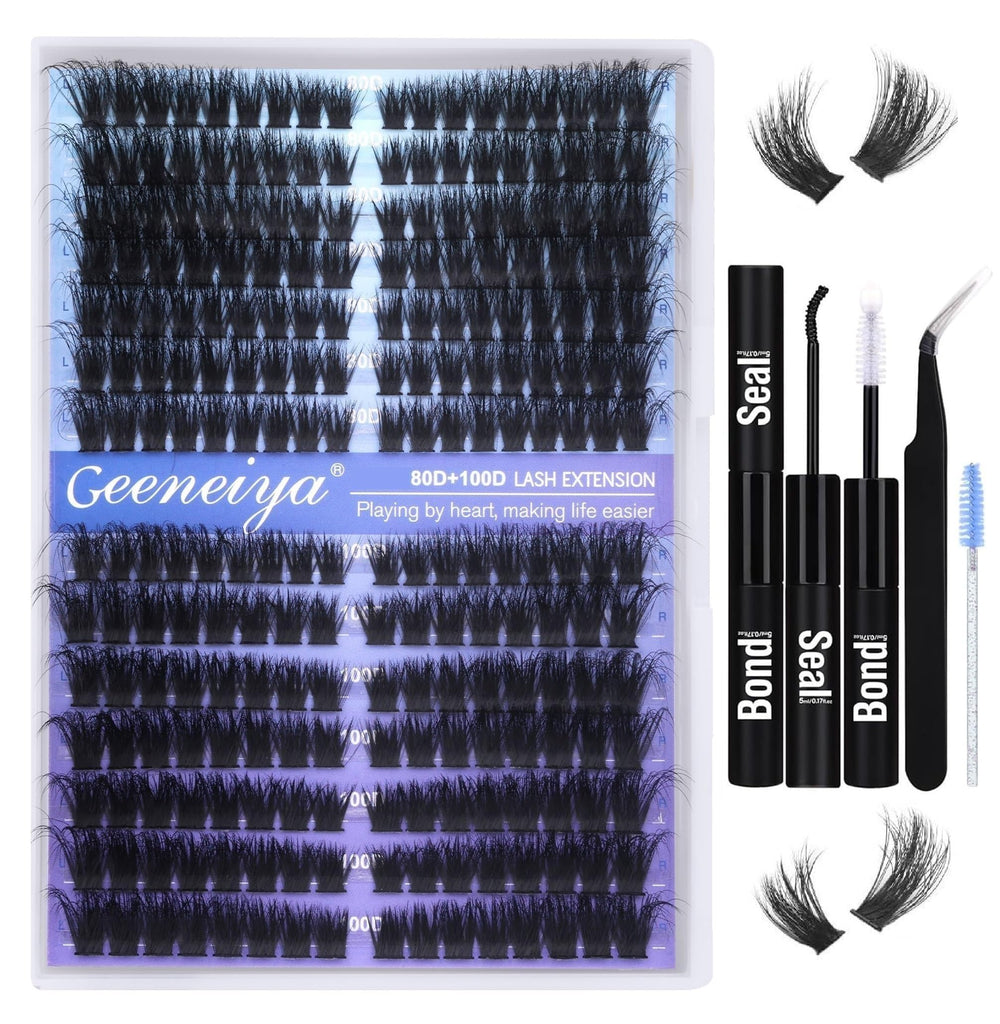 Geeneiya kit extensions cils cluster œil de chat prêt à l'emploi pour un regard naturel.