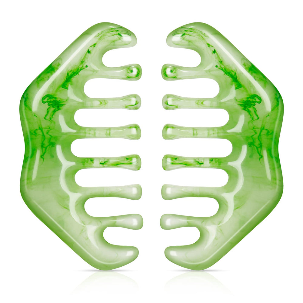 Geiserailie peigne gua sha, aspect jade, douceur pour le cuir chevelu sensible.