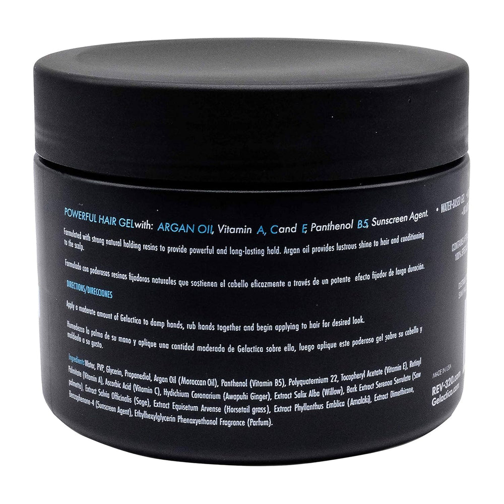 Gelactica Rev320 hair gel bottle showing alcohol-free formula for daily styling