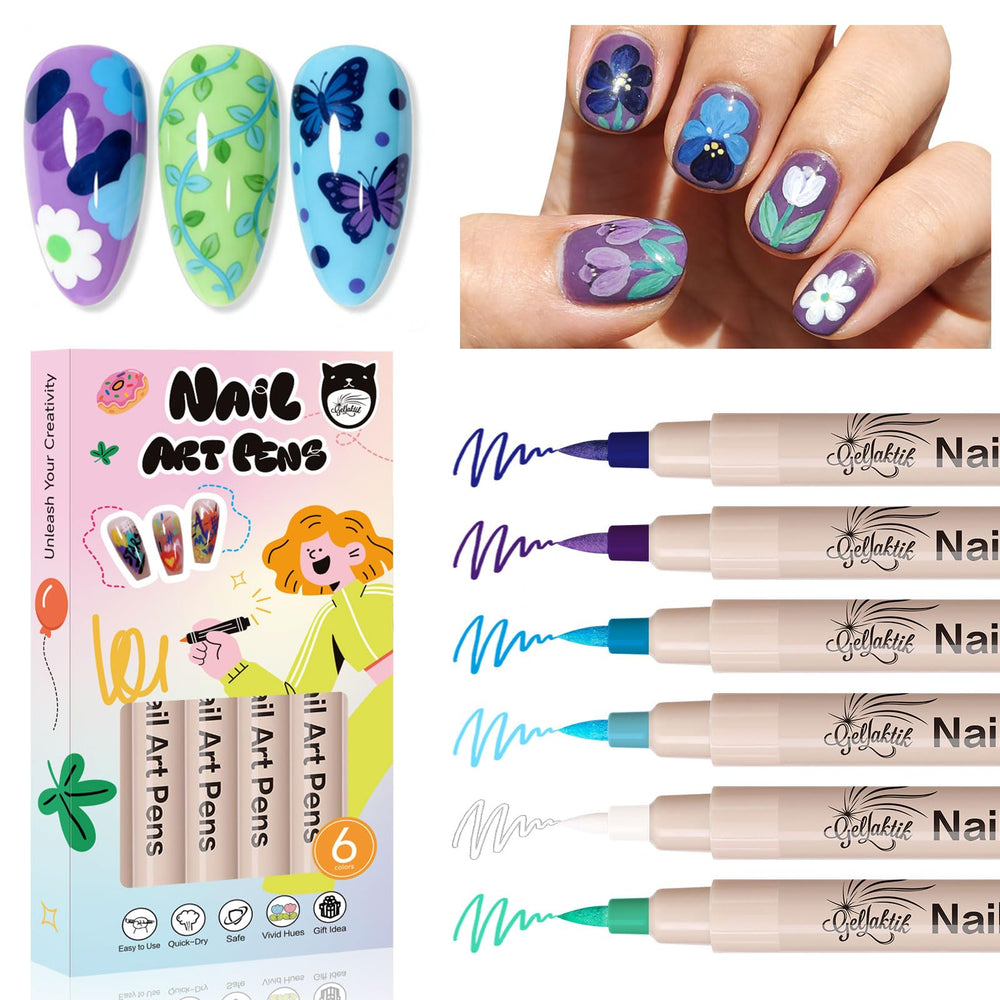 GELLAKTIK ensemble-stylo-art-ongles six couleurs pour designs variés et faciles.