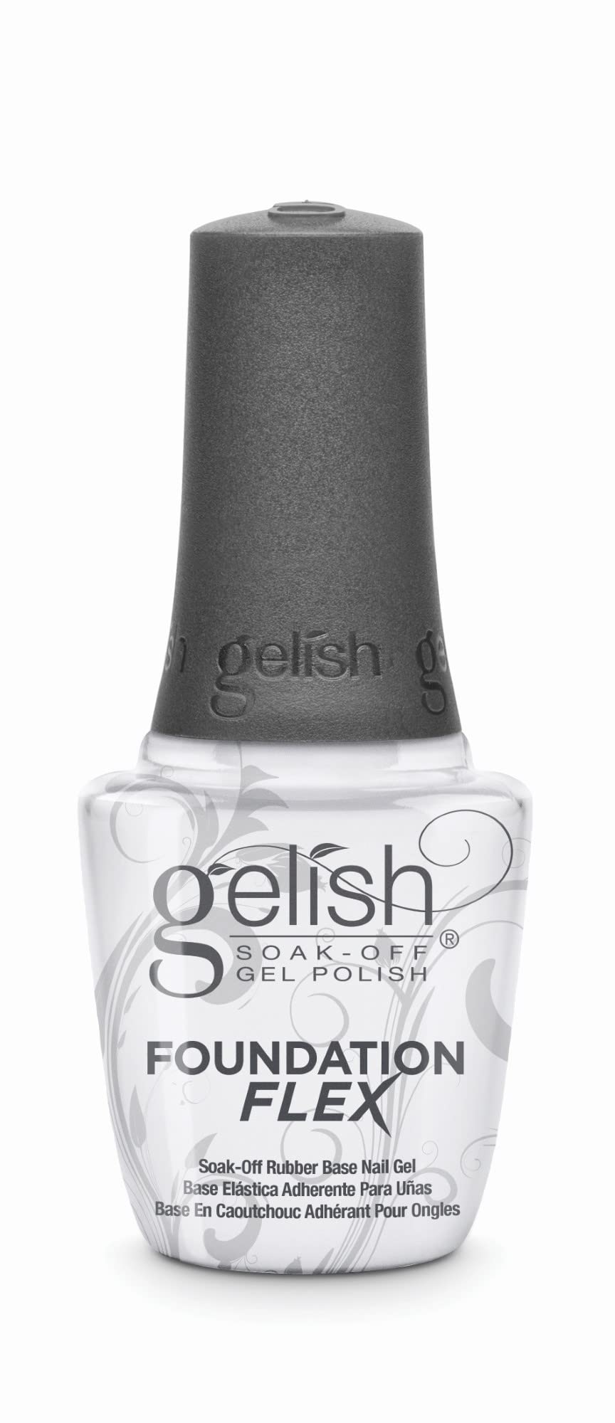 Gelish Foundation Flex : bouteille et texture de base gel protégeant les ongles avec souplesse.
