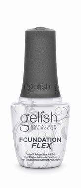 Gelish Foundation Flex : bouteille et texture de base gel protégeant les ongles avec souplesse.