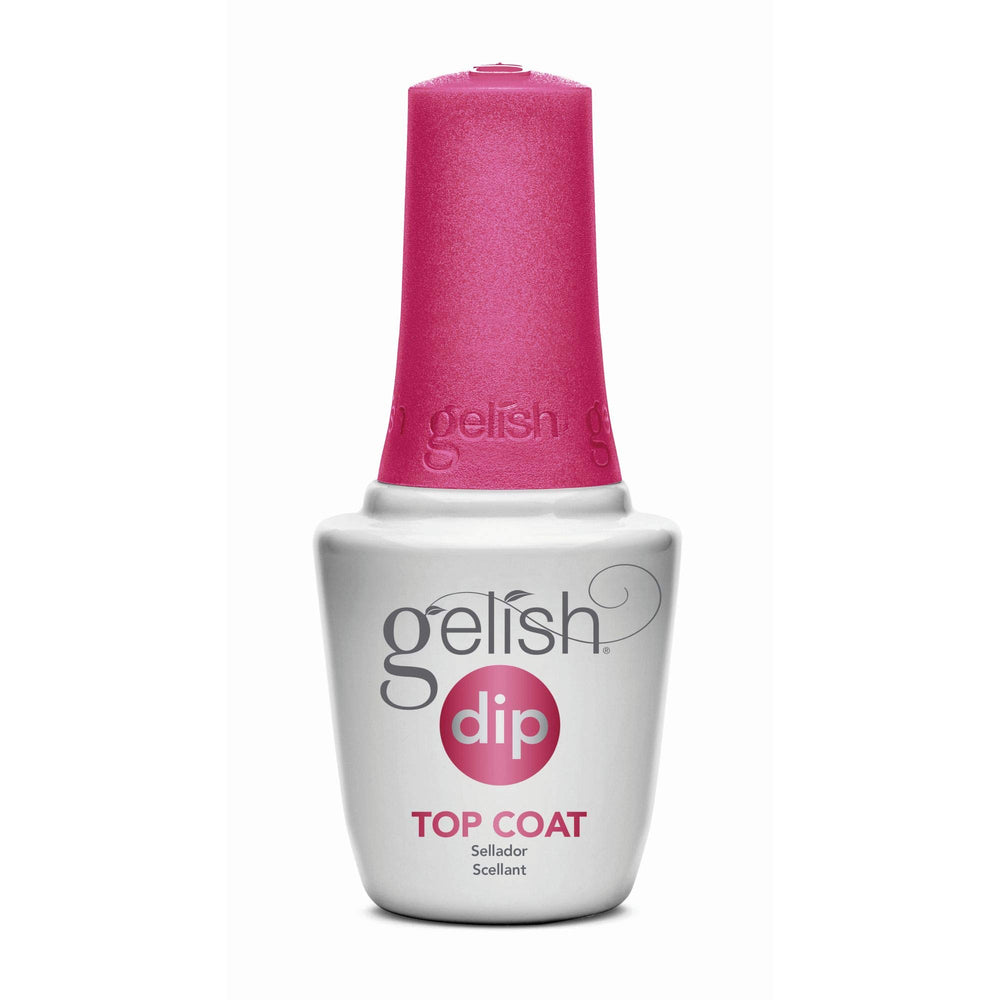 Gelish couche de finition sur flacon, brillance durable et protection des ongles.
