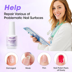 GELLEN Base Gel Fibre: application rapide pour réparer les ongles endommagés.