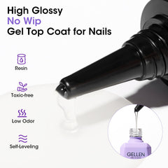 Gellen Top Coat – durcissement UV/LED, durabilité renforcée.