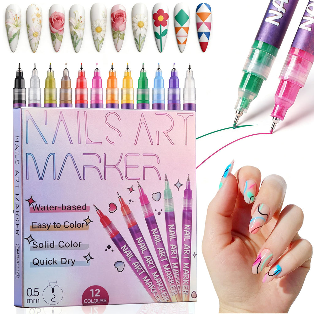 Gemsanva 12 couleurs Stylo Art Ongles, designs précis à domicile