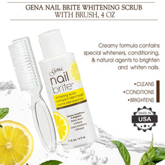 Ongles jaunis éclatés améliorés grâce au soin Gena Nail Brite.