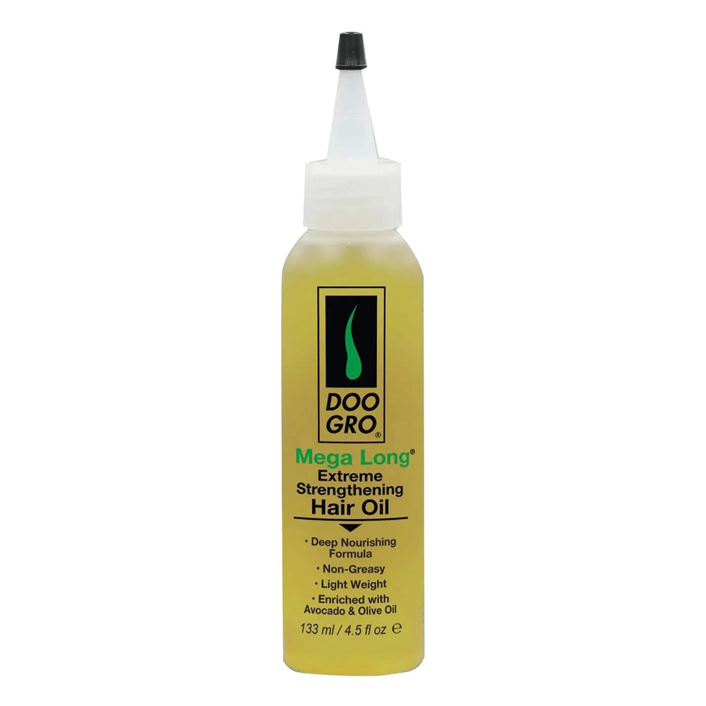 Huile Doo Gro Mega Long: bouteille montrant hydratation en profondeur