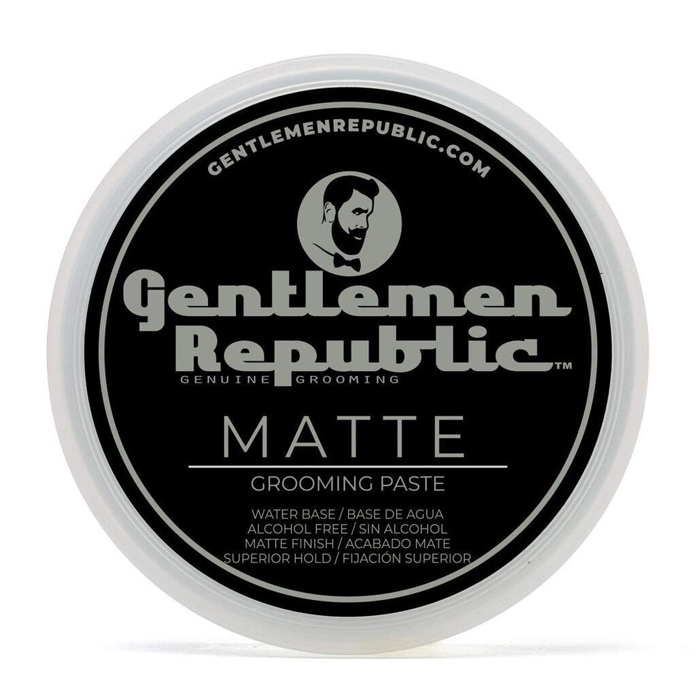 Pâte matte Gentlemen Republic dans sa bouteille 8oz, tenue durable et naturelle.