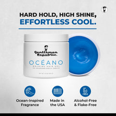 Oceano gel cheveux : brillance longue durée pour un style élégant.