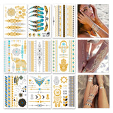 GICUNK tatouages métalliques: neuf feuilles dorées et argentées pour un look festif