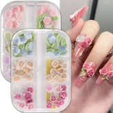 Gieehiol boîtes fleurs roses 3D pour ongles, décorations colorées et rapides