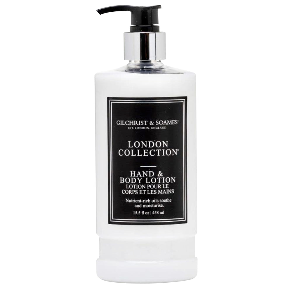 Gilchrist & Soames London, flacon pompe, hydratation longue durée pour mains et corps.