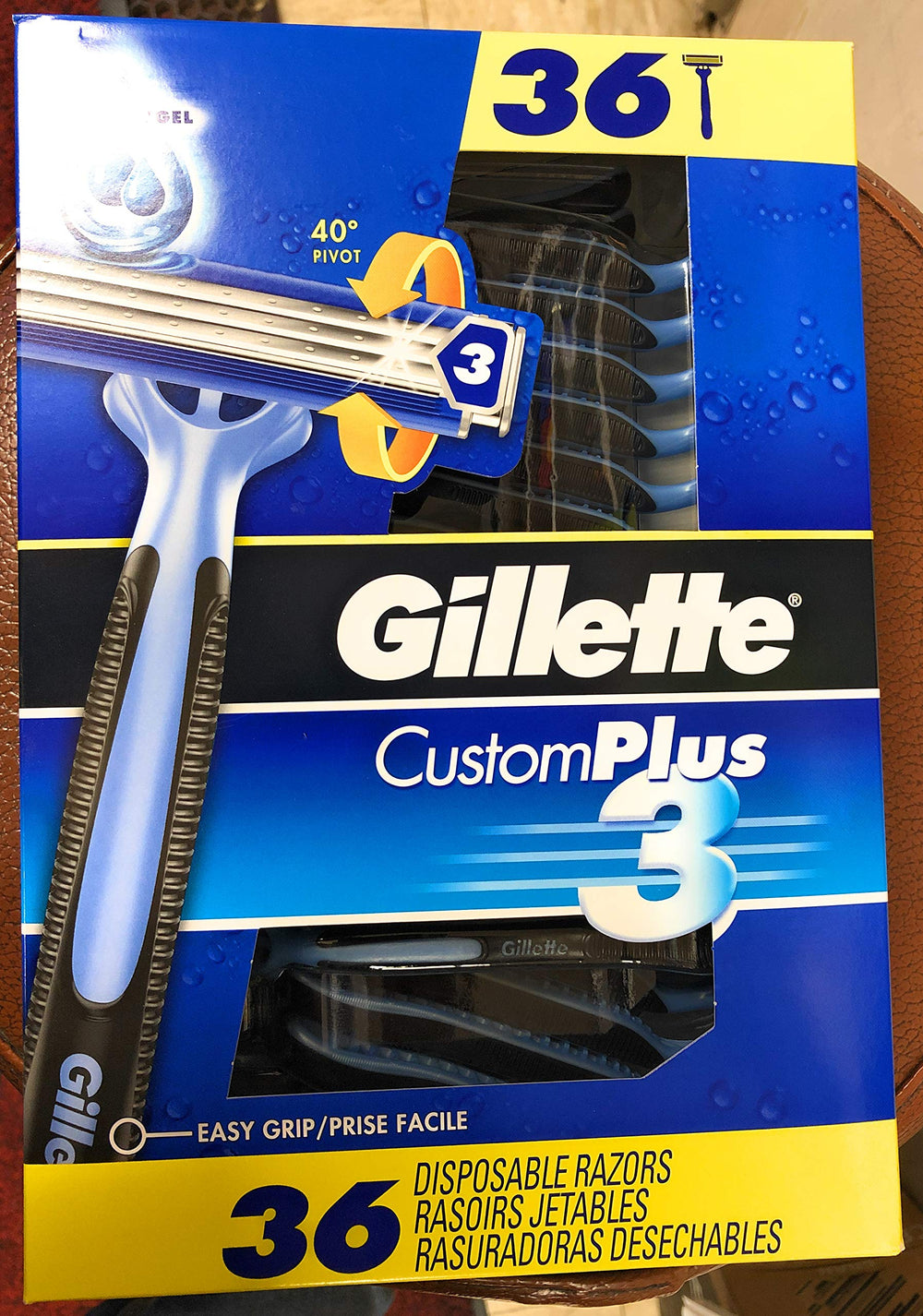 Gillette Custom Plus3 rasoirs jetables, paquet 36, pratique et polyvalent.