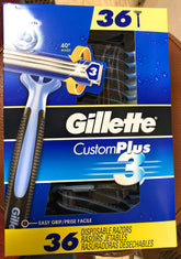 Gillette Custom Plus3 rasoirs jetables, paquet 36, pratique et polyvalent.