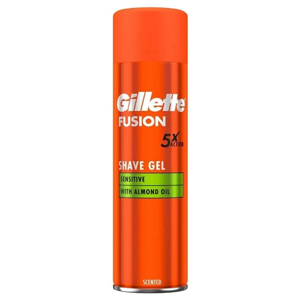 Gillette Fusion5 Ultra Sensitive Gel – bouteille 200 ml pour rasage doux et confortable.