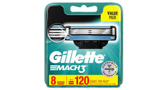 Cartouches Gillette Mach3 affichées dans leur emballage pour un rasage pratique.