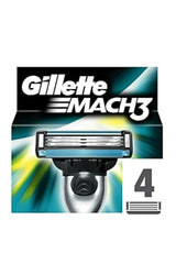 Gillette Mach3 ensemble de quatre cartouches prêt à remplacer pour un rasage fluide.