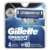 Cartouches Gillette Mach3 Turbo en emballage quatre pièces pour remplacements faciles