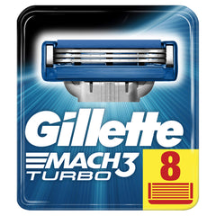 Gillette Mach3 Turbo avec lames DuraComfort pour un rasage fluide et précis.