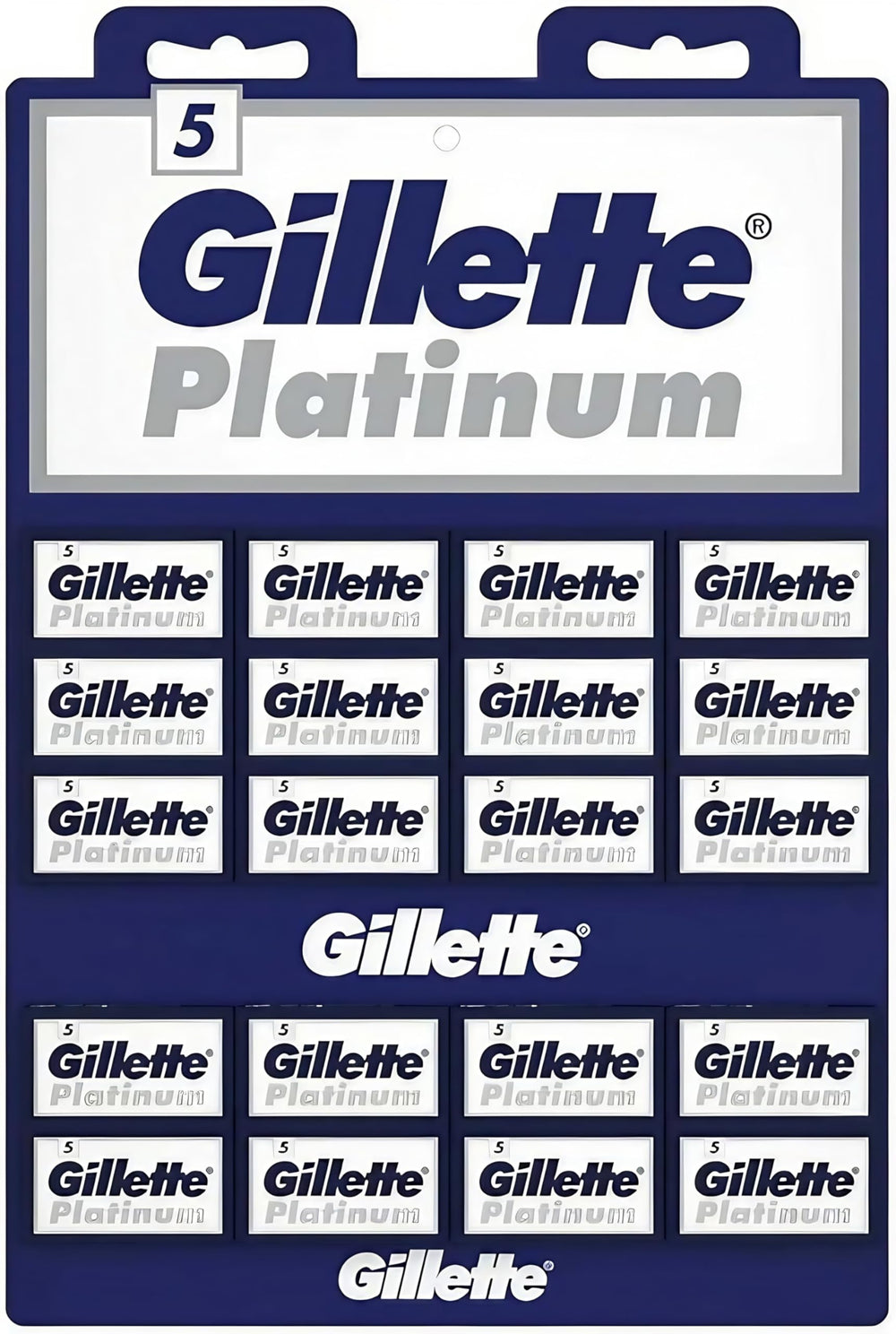 Gillette Platinum lames double-tranchant sur carte d’affichage, recharge fiable et polyvalente