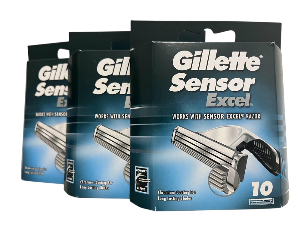 Gillette Sensor Excel, paquet de 3 paquets de 10 lames, pratique pour zones difficiles.