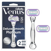 Gillette Venus Deluxe Smooth Platinum rasoir avec manche en métal pour une prise en main stable.