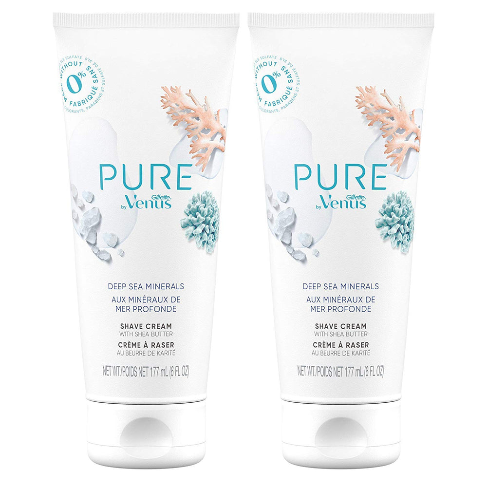 Gillette Venus Pure Crème de rasage minéraux marins pour une peau hydratée et douce.