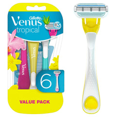 Gillette Venus Tropical ensemble de 6 rasoirs prêt pour un rasage quotidien en douceur.