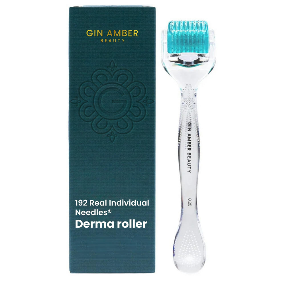 Gin Amber Beauty Derma Roller – rouleau en acier inoxydable pour une application précise.