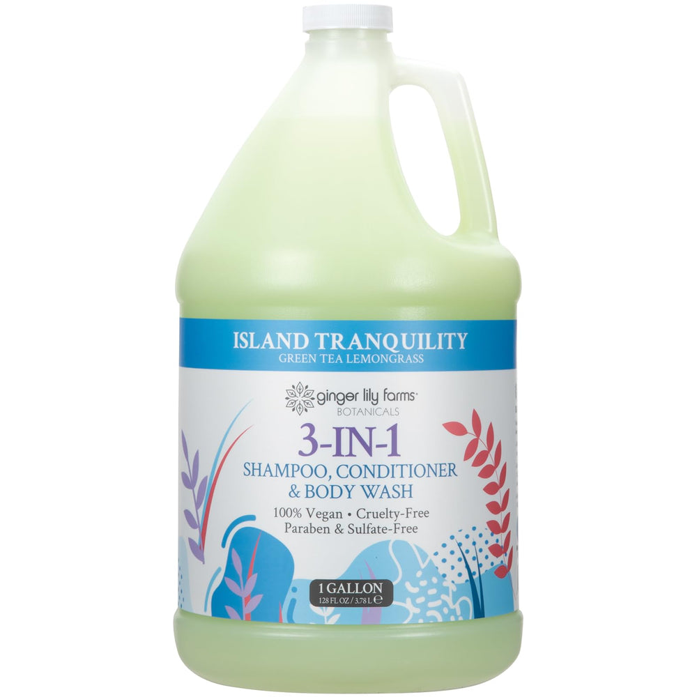 Ginger Lily Farms Ile Tranquillite: bouteille 3-en-1 nettoie cheveux et peau en douceur.