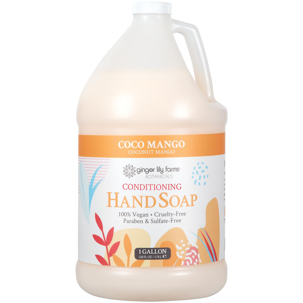 Ginger Lily Farms Savon Mains Coco Mango en bouteille, pratique et économique.