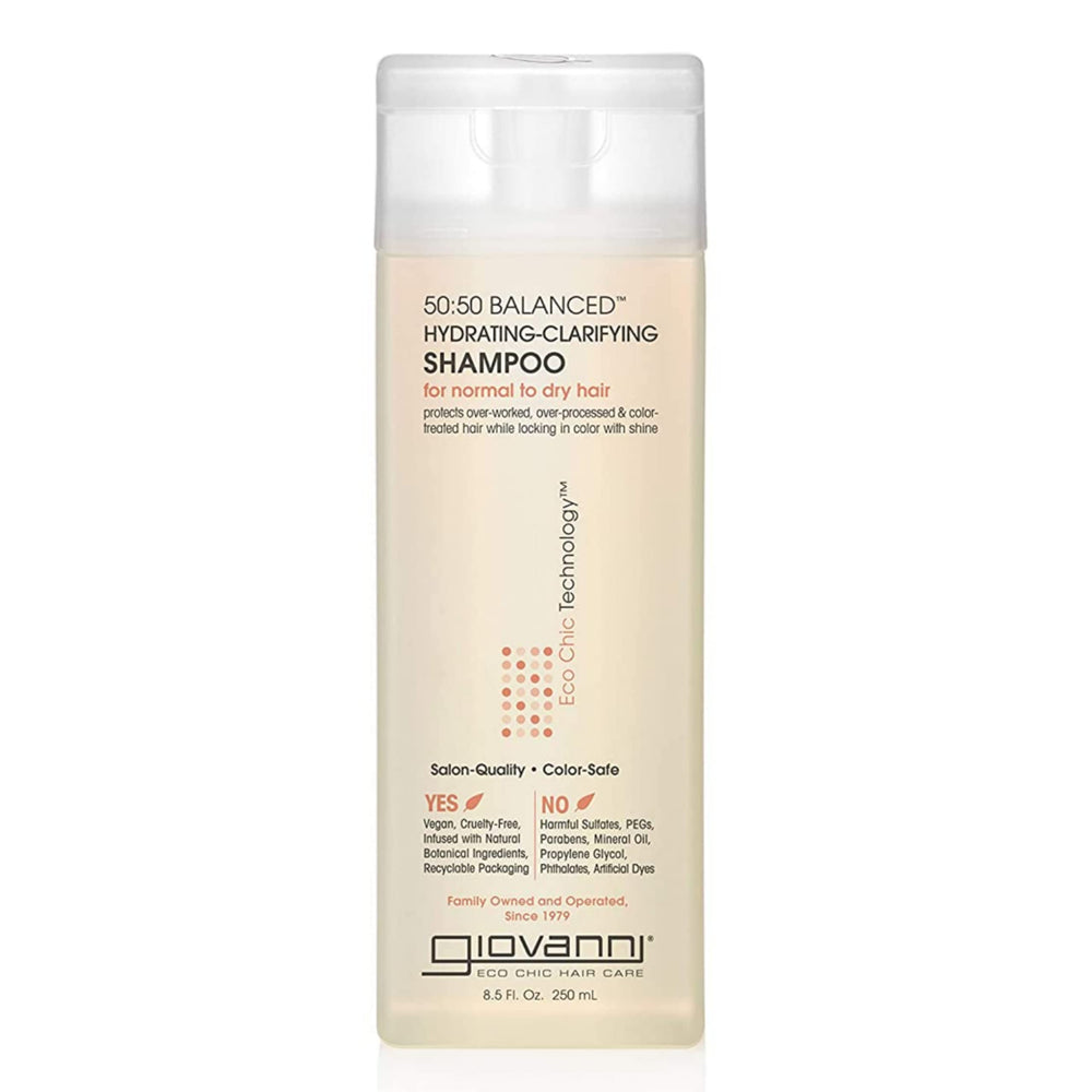 Giovanni 50/50 Shampoing Équilibre - bouteille en vue, offre hydratation et protection de coloration.