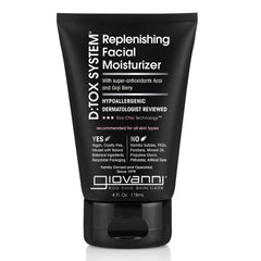 Crème visage hydratante GIOVANNI D:TOX System en bouteille, hydratation durable.