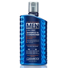 Giovanni Men 2-en-1 Shampoing-Conditionneur, bouteille pratique pour routine quotidienne.