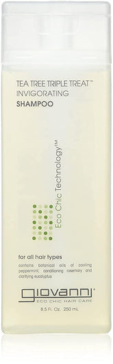 Shampooing GIOVANNI Tea Tree Triple Treat en bouteille, revitalisant pour cuir chevelu.
