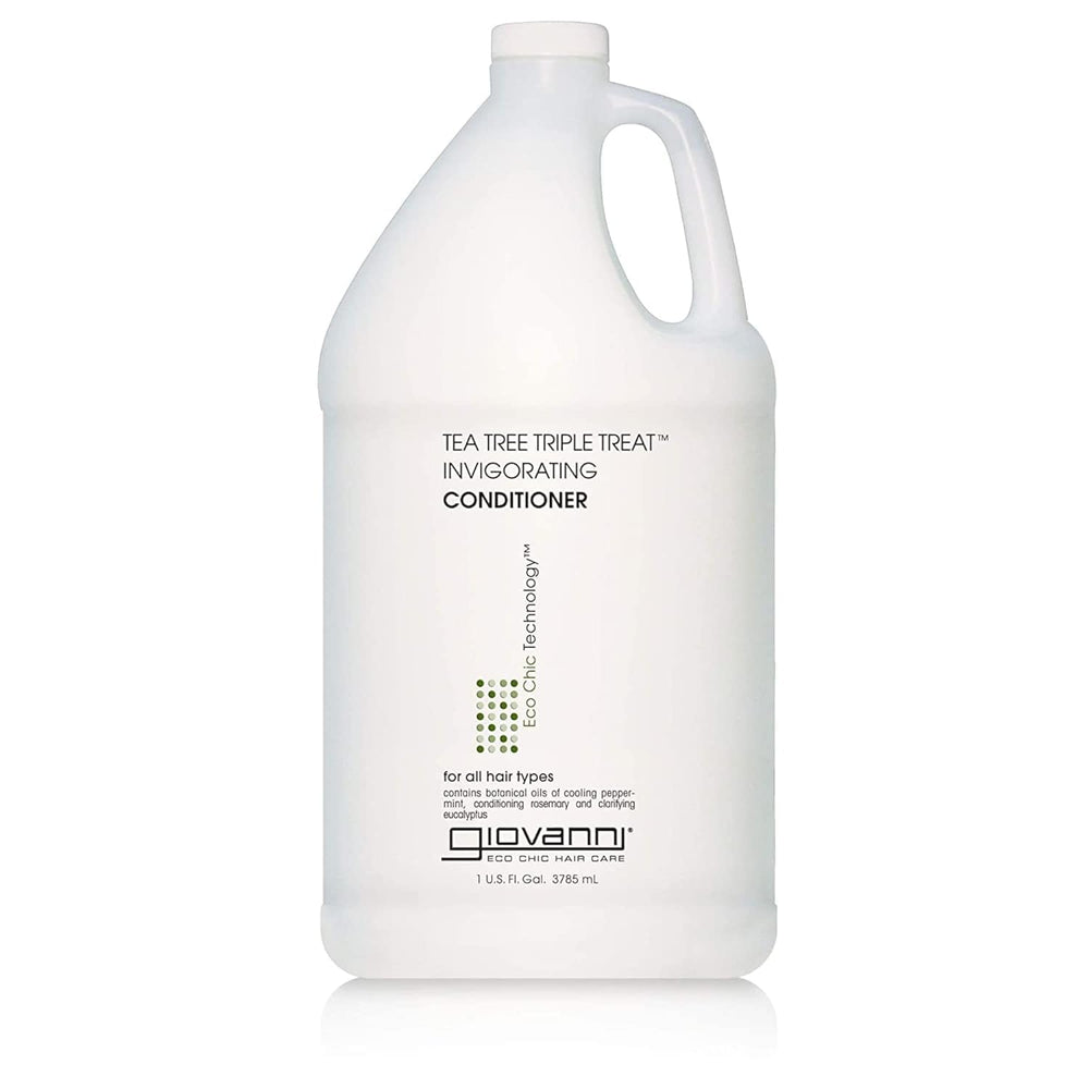 GIOVANNI Tea Tree Triple Treat Conditioner, bouteille-refroidissante, apaise et démêle en douceur.