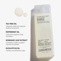 GIOVANNI Tea Tree Triple Treat clarifie et purifie les cheveux en profondeur.