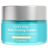 Girl's side bouteille de crème raffermissante pour le cou, hydratation durable.