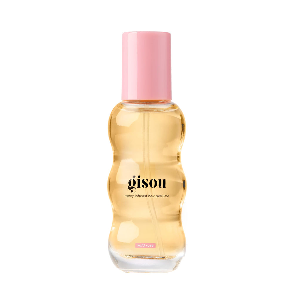 Gisou parfum-cheveux-miel mini, rose-sauvage : fragrance durable pour cheveux propres et soyeux.