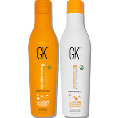 GKHair Shield Shampoo, bouteille UV-protection, protège la couleur et évite la décoloration.