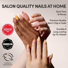 Glamnetic almond nails Sunny Shores collection offers quick, salon-quality manicure at home.