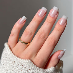 Glamnetic Bailey nails in semi-transparent white glaze for a chic daily look.