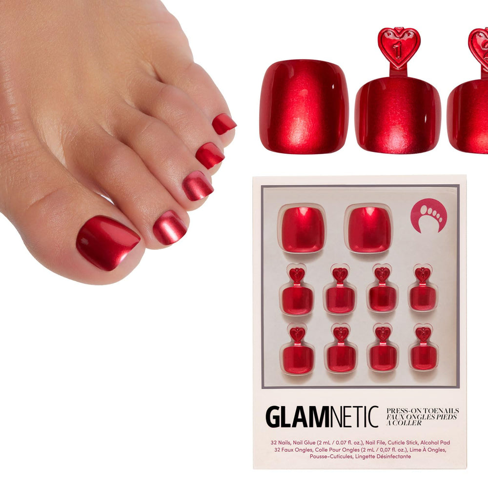 Glamnetic Cherry Glaze toenails with a glossy glazed finish for salon‑style shine.